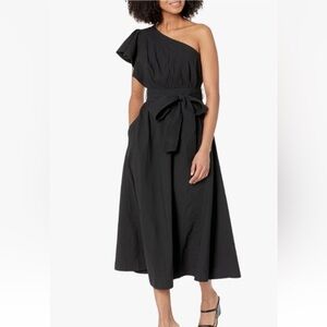 Madewell Black one shoulder midi dress size 6.